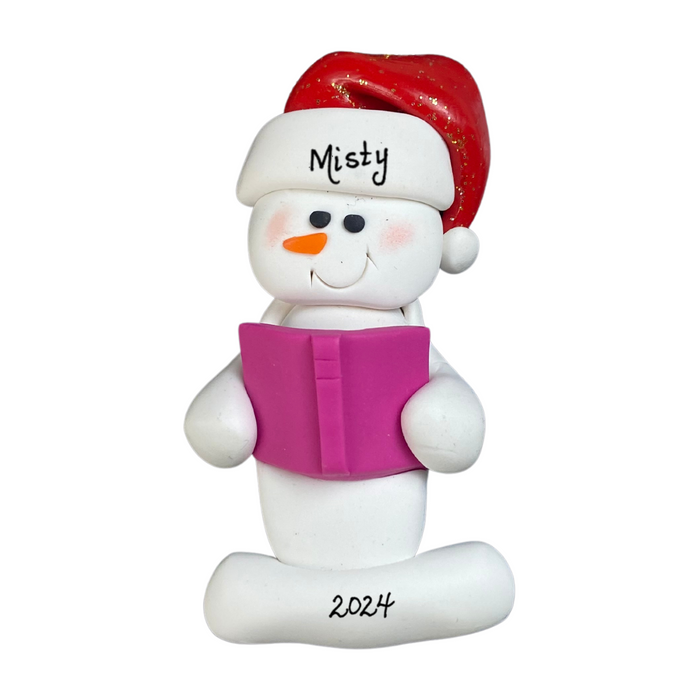 Snowman Booklover Pink Ornament