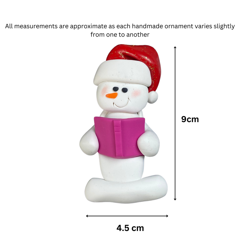 Snowman Book Lover Pink Christmas Ornament