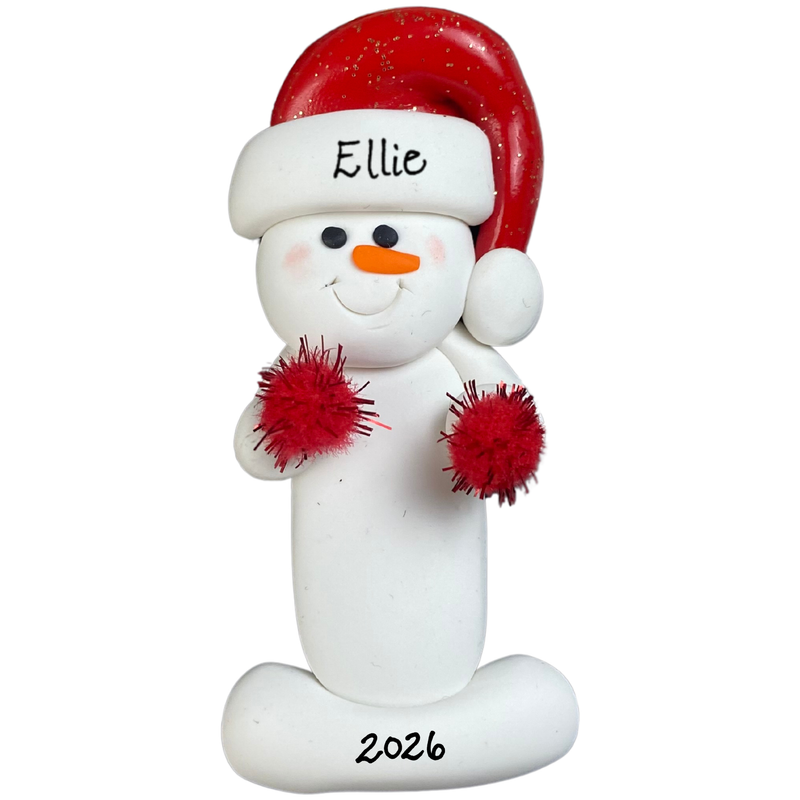Snowman Cheerleader Christmas Ornament - Red