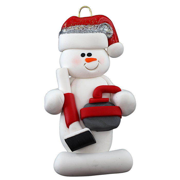 Snowman Curler Ornament - Red