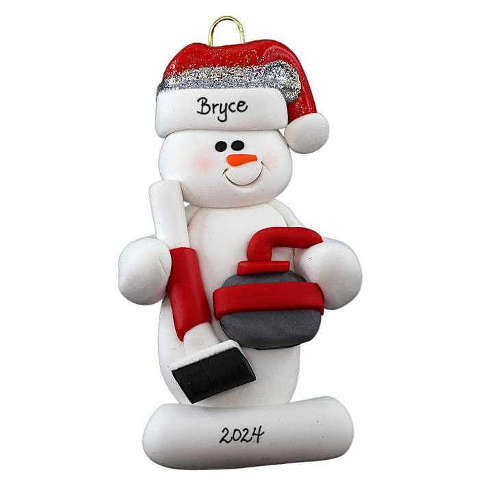 Snowman Curler Ornament - Red