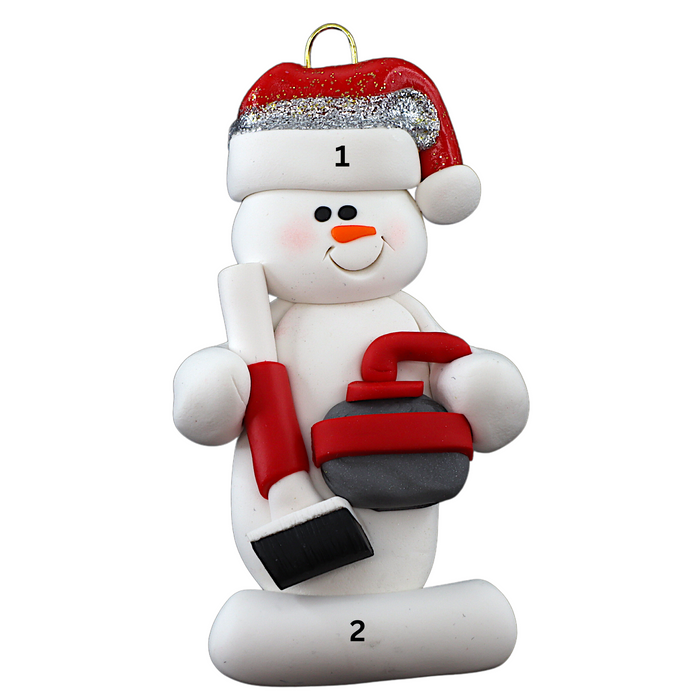 Snowman Curler Ornament - Red