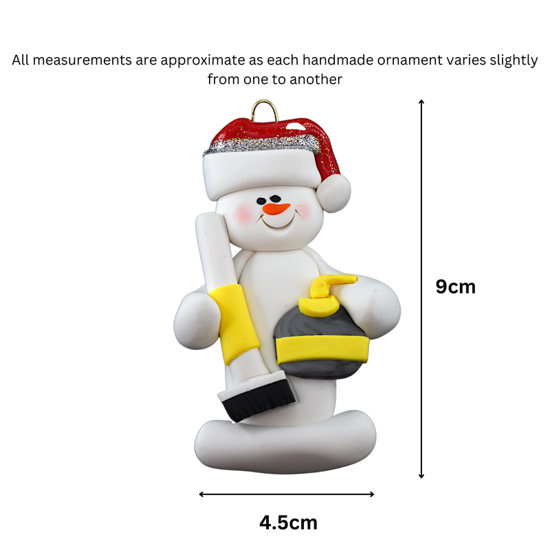 Snowman Curler Christmas Ornament - Yellow