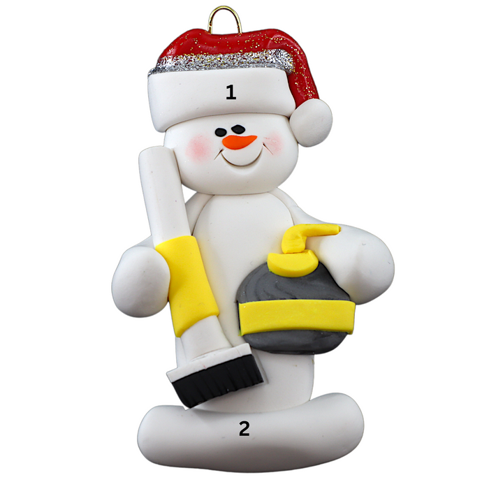 Snowman Curler Ornament - Yellow