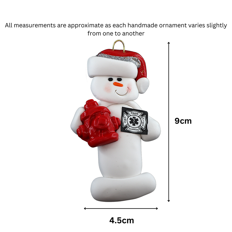 Snowman Firefighter Christmas Ornament