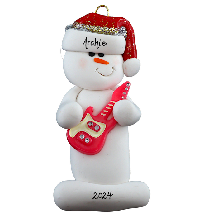 Snowman Guitar Player Ornament - Pink