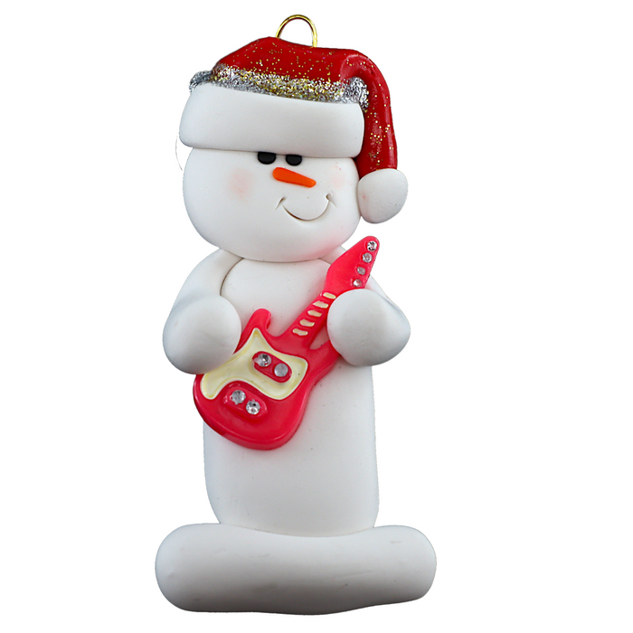 Snowman Guitar Player Ornament - Pink