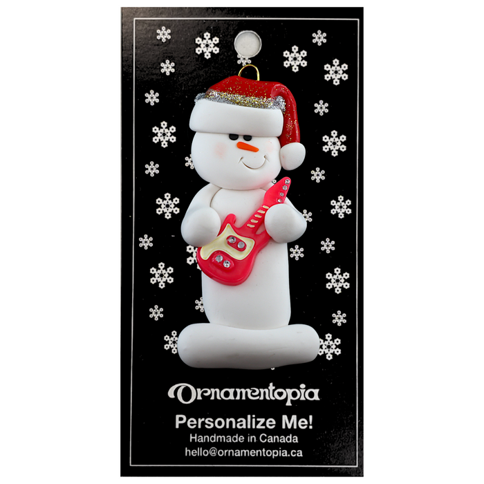 Snowman Guitar Player Ornament - Pink