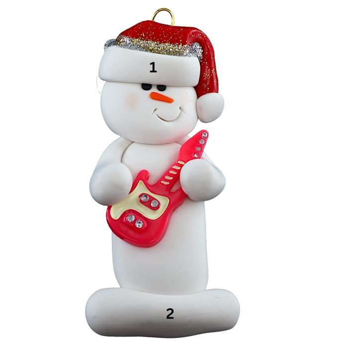 Snowman Guitar Player Ornament - Pink