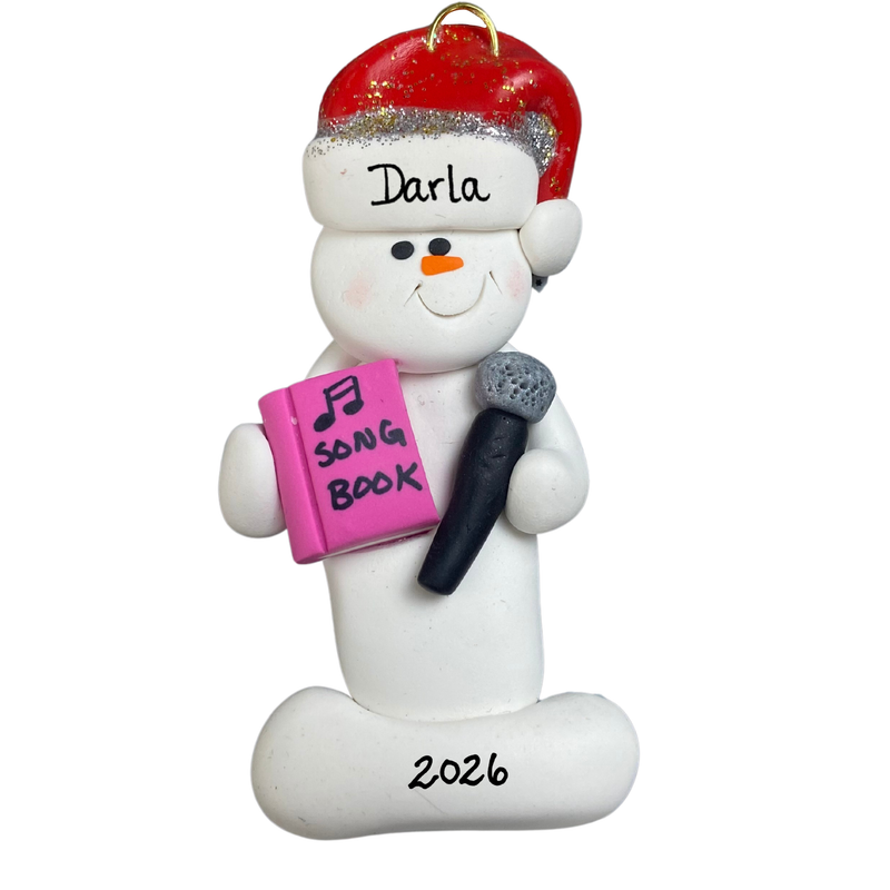 Snowman Karaoke Singer Christmas Ornament - Pink