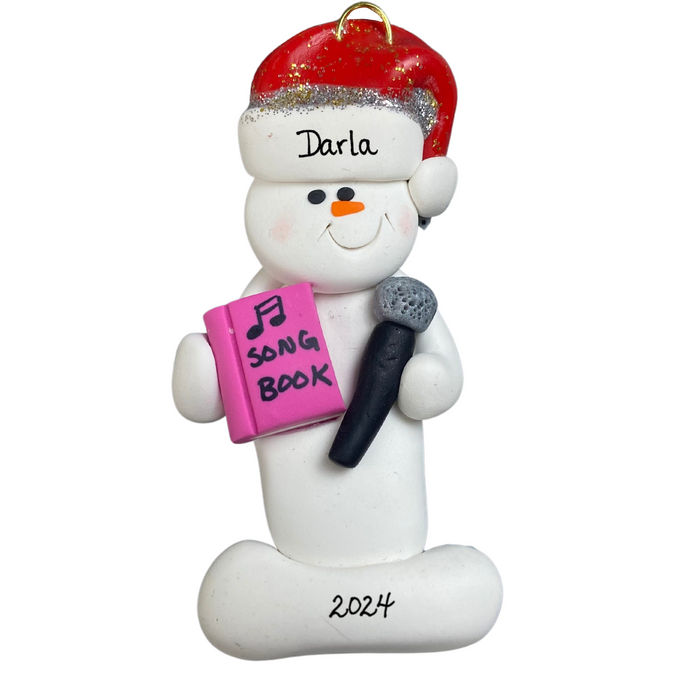 Snowman Karaoke Singer Pink Ornament