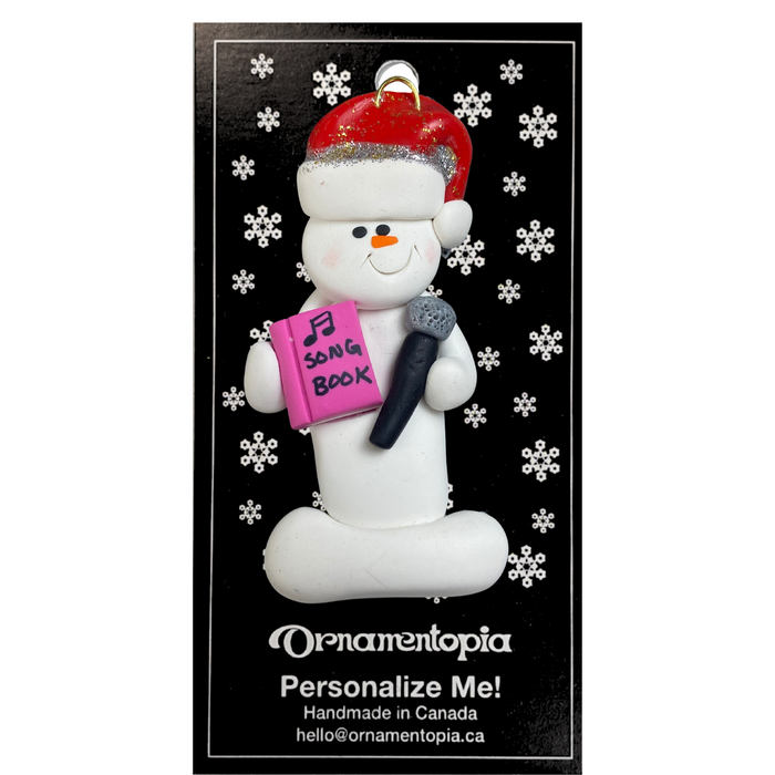 Snowman Karaoke Singer Pink Ornament