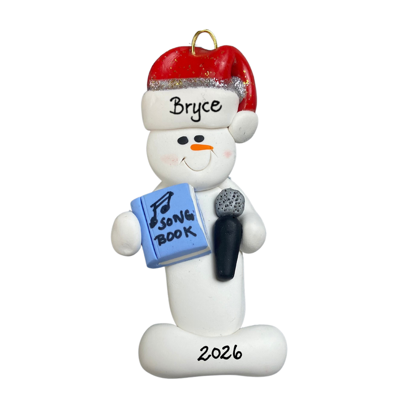 Snowman Karaoke Singer Christmas Ornament - Blue