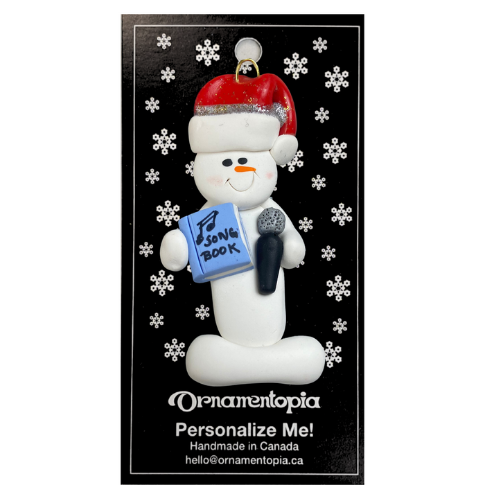 Snowman Karaoke Singer Blue Ornament