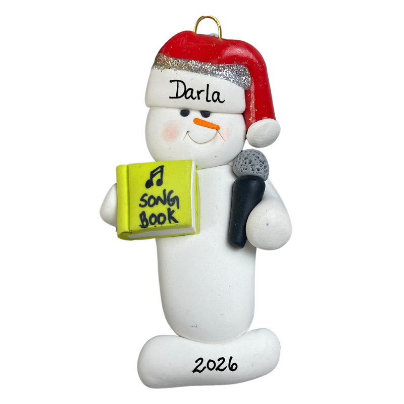 Snowman Karaoke Singer Christmas Ornament - Green