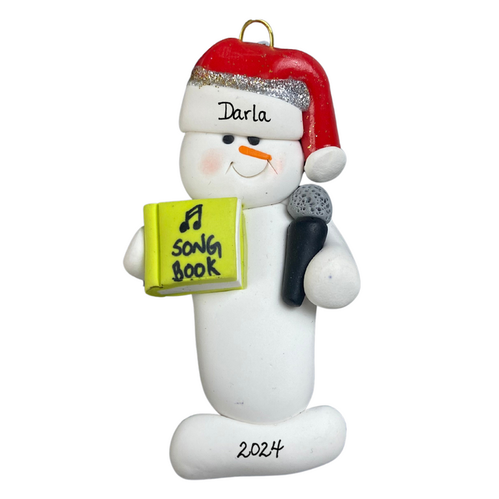 Snowman Karaoke Singer Green Ornament