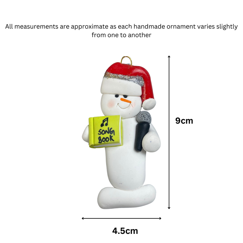 Snowman Karaoke Singer Christmas Ornament - Green
