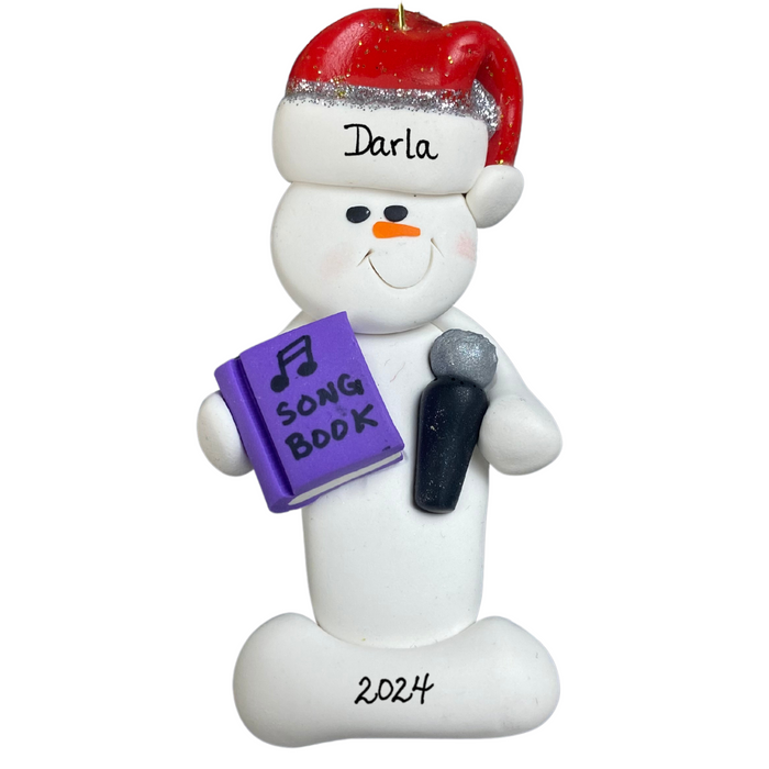 Snowman Karaoke Singer Purple Ornament