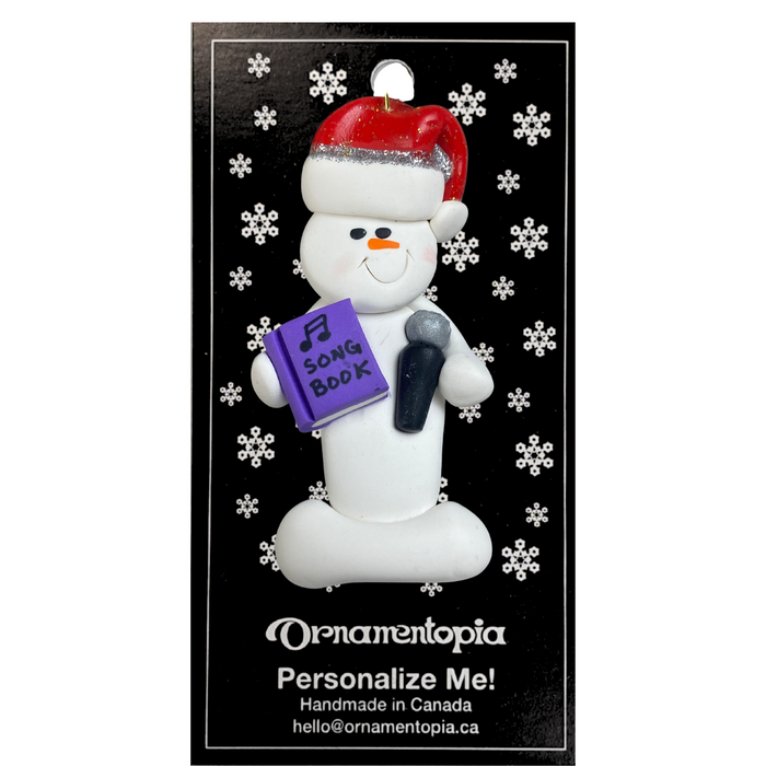 Snowman Karaoke Singer Purple Ornament