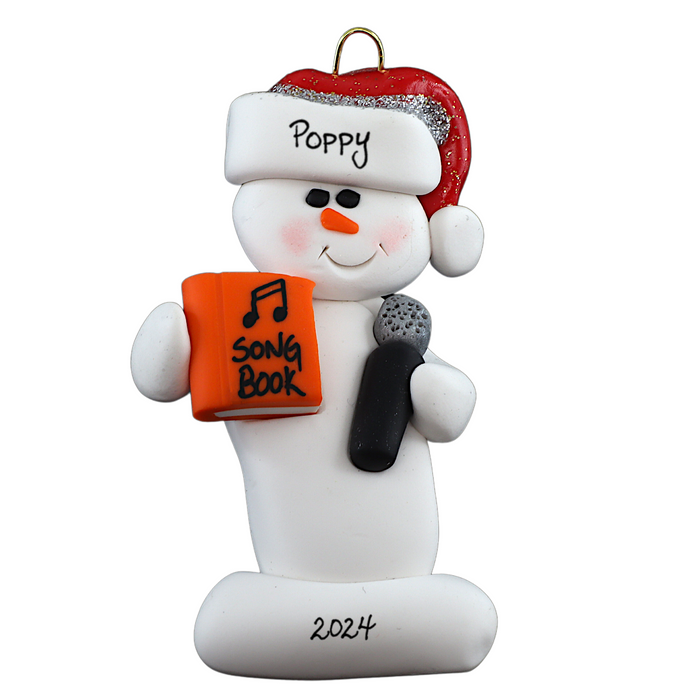 Snowman Karaoke Singer Orange Ornament