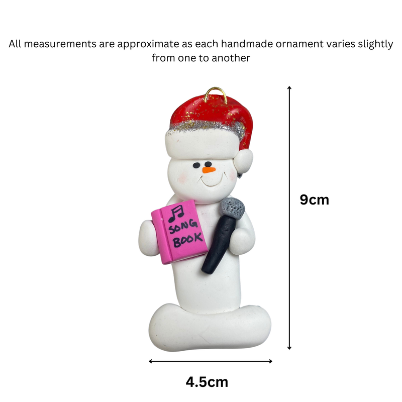 Snowman Karaoke Singer Christmas Ornament - Pink