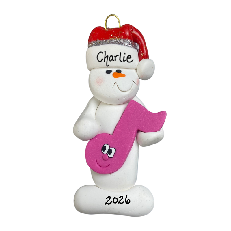 Snowman Music Lover Pink Christmas Ornament