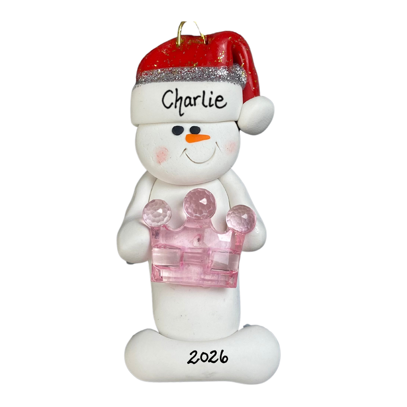 Snowman Princess Christmas Ornament - Pink