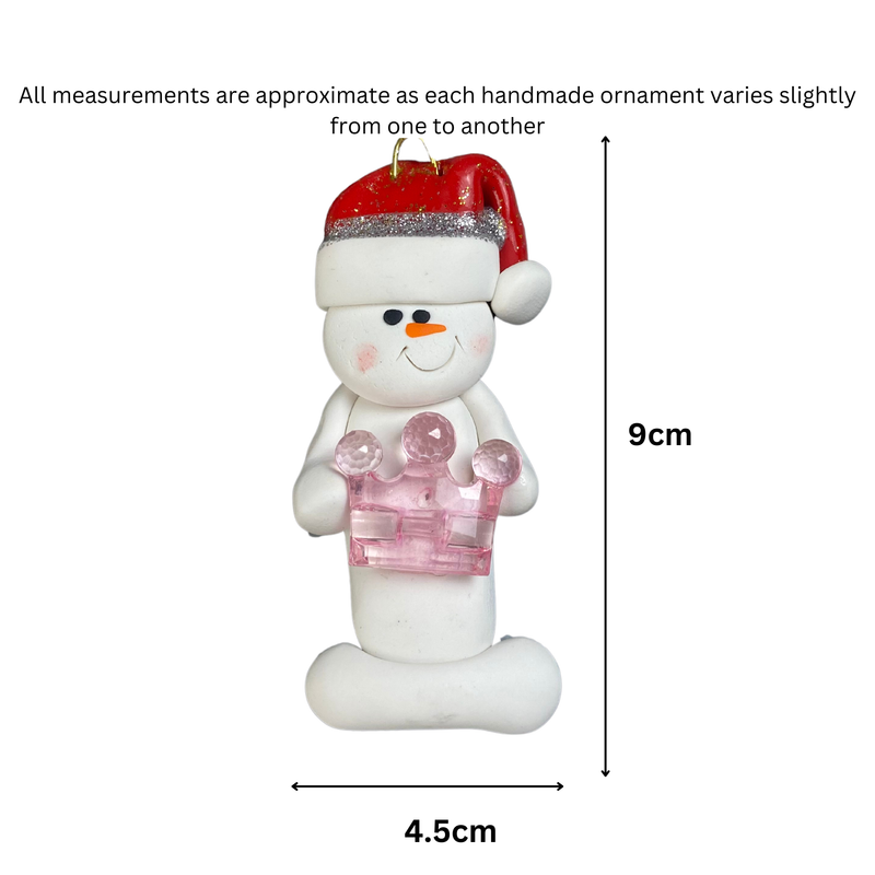 Snowman Princess Christmas Ornament - Pink
