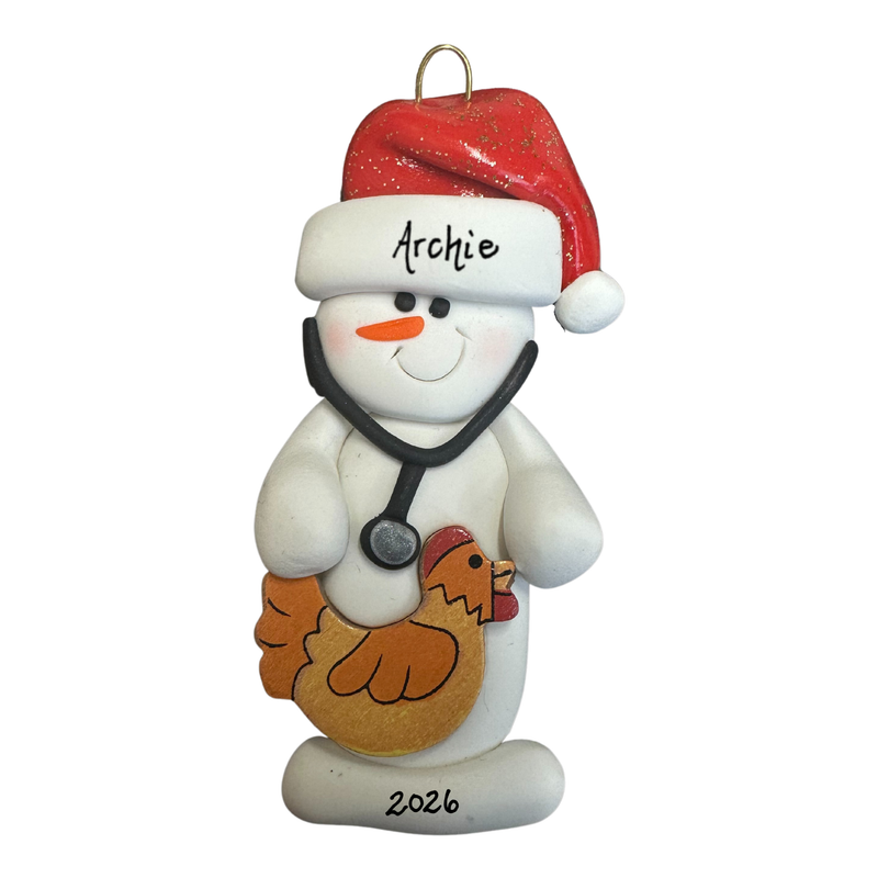 Snowman Veterinarian Christmas Ornament - Chicken