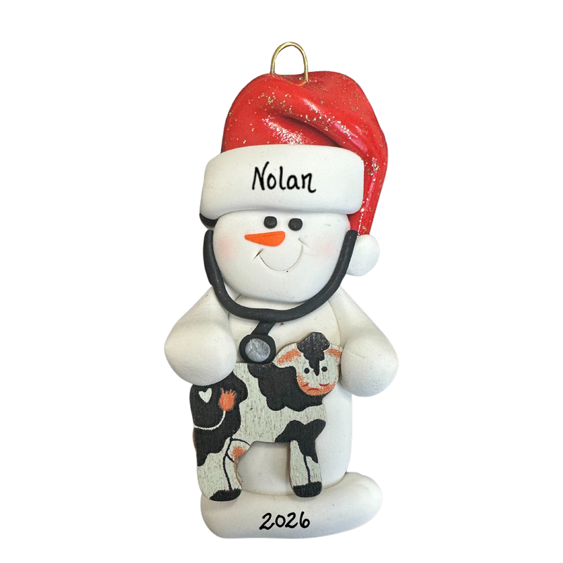 Snowman Veterinarian Christmas Ornament - Cow