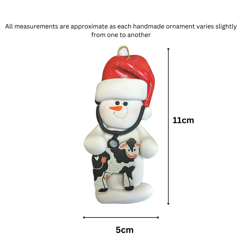 Snowman Veterinarian Christmas Ornament - Cow