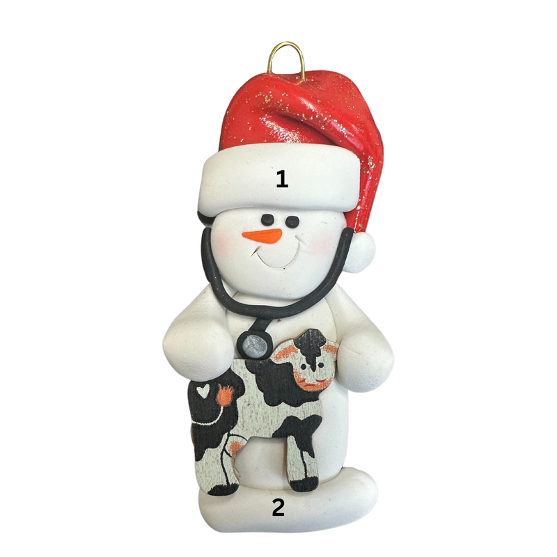 Snowman Veterinarian Christmas Ornament - Cow