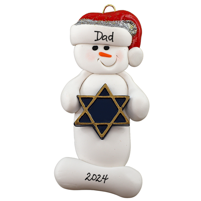 Holiday Snowman With Star Of David Ornament