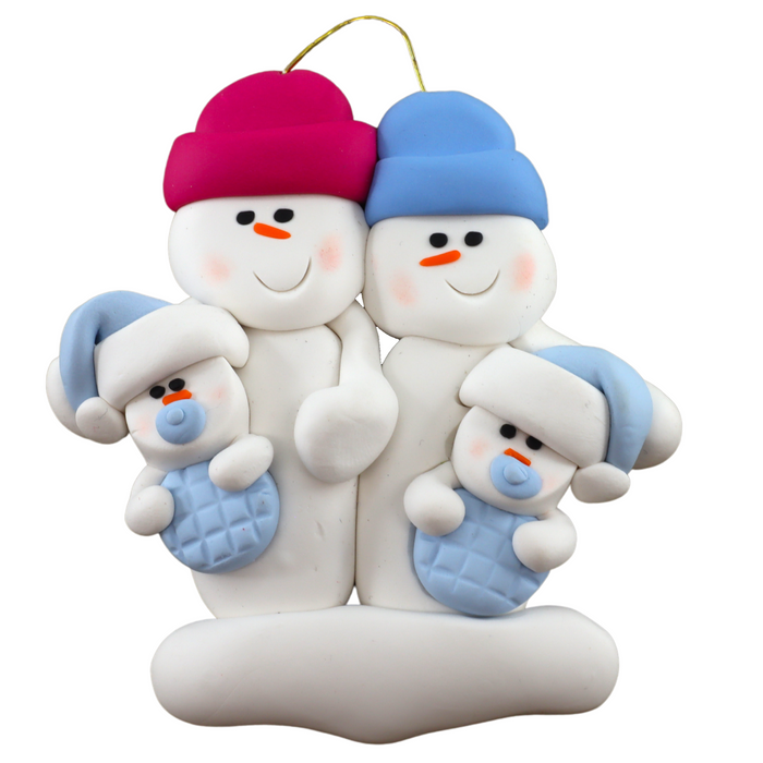 Twin Baby Snowman Family Ornament - Blue