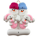 Family ornament with 2 large and 2 infant snowmen in pink, numbered 1-5 for personalization.