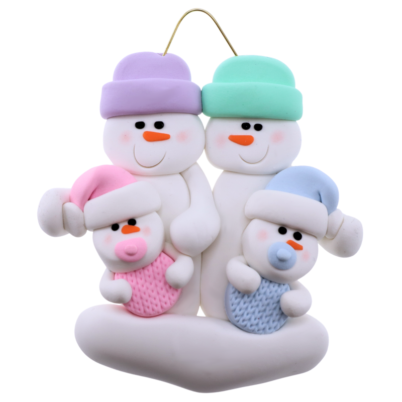 Twin Baby Snowman Family Christmas Ornament Blue & Pink (new colors)