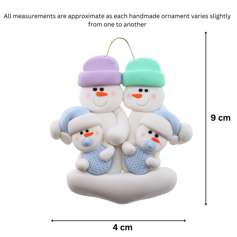 Twin Baby Snowman Family Christmas Ornament - Blue (new colors)