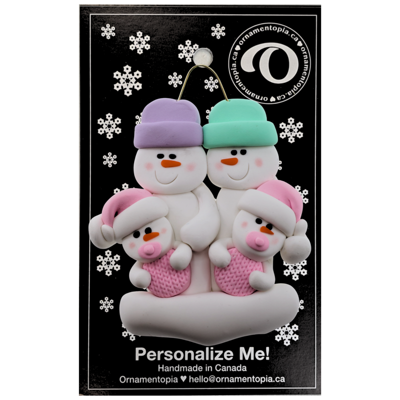Twin Baby Snowman Family Christmas Ornament - Pink (new colors)