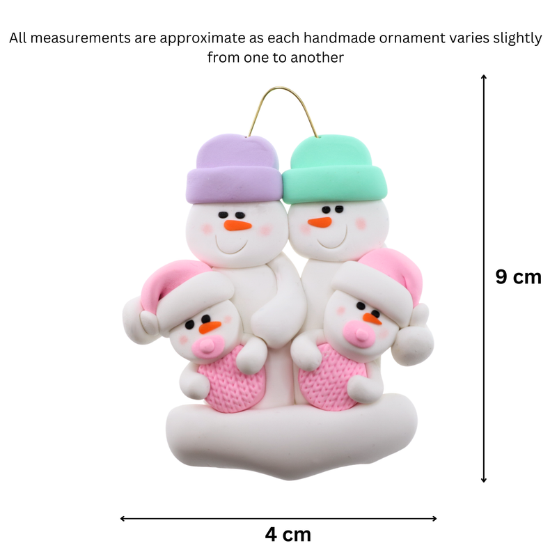 Twin Baby Snowman Family Christmas Ornament - Pink (new colors)
