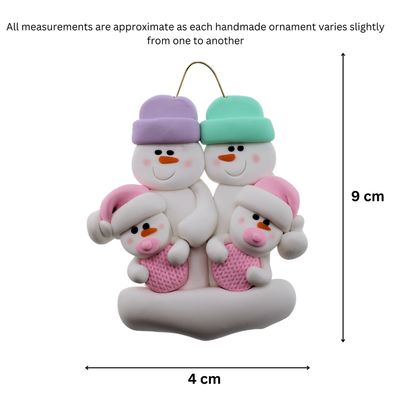Twin Baby Snowman Family Christmas Ornament - Pink (new colors)
