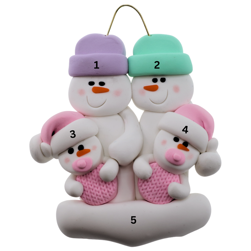 Twin Baby Snowman Family Christmas Ornament - Pink (new colors)