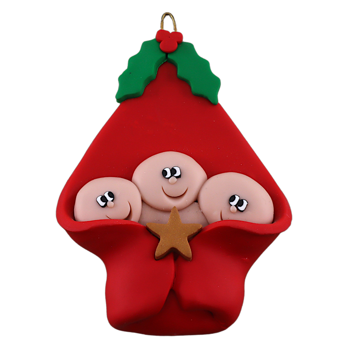 Baby Blanket Wrap Triplets Ornament - Red