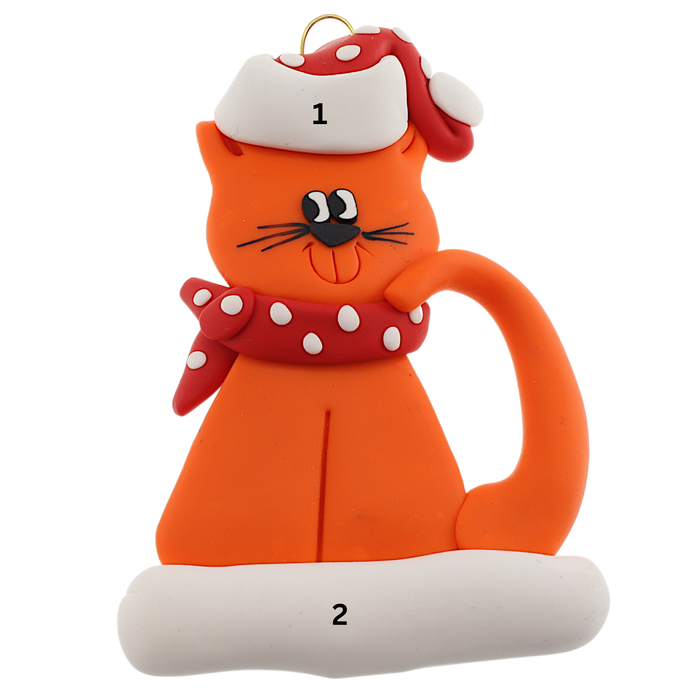 Cat with Polka Dot Scarf Ornament - Orange