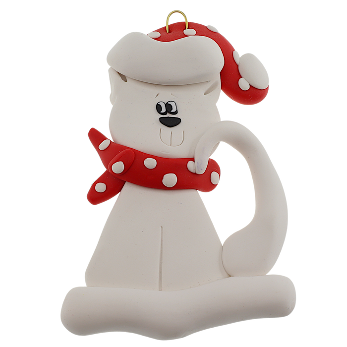 Cat with Polka Dot Scarf Ornament - White