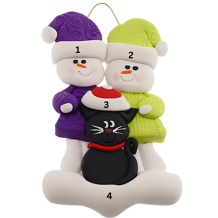 Snowman Couple with Black Cat Ornament