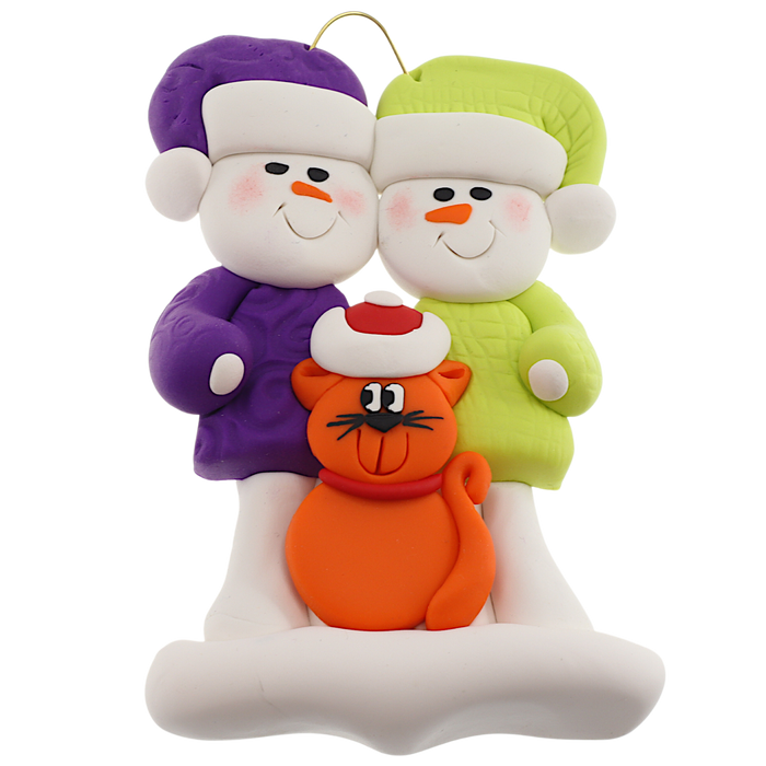Snowman Couple with Orange Cat Ornament