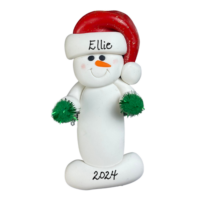 Snowman Cheerleader Green Ornament