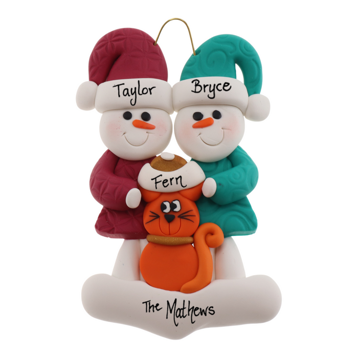 Snowman Couple with Marmalade Cat Ornament - New 2024