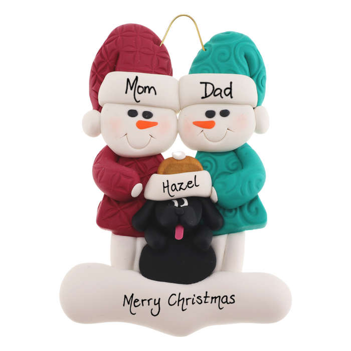 Snowman Couple with Black Dog Ornament - New 2024