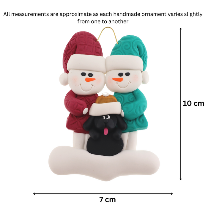 Snowman Couple with Black Dog Ornament - New 2024